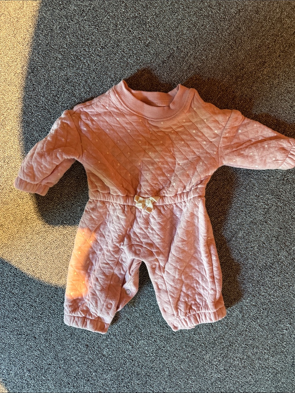 Pink Quilted Baby Romper with Tiny Bow